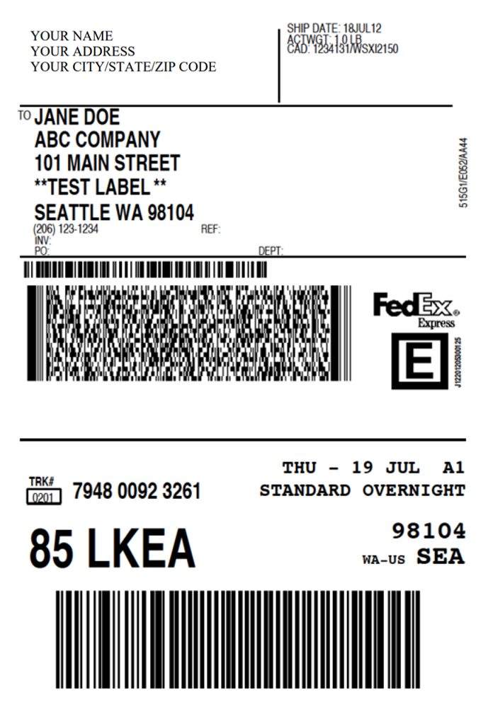 FedEx Prepaid Shipping Label Example