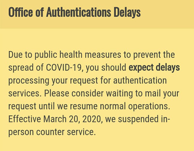 Office of Authentications Delays