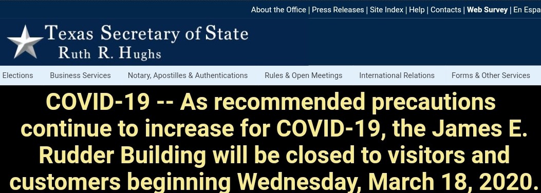 Texas Secretary Of State Shutdown To Public
