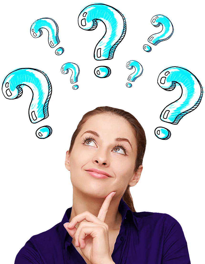 Woman Looking Up At Question Marks