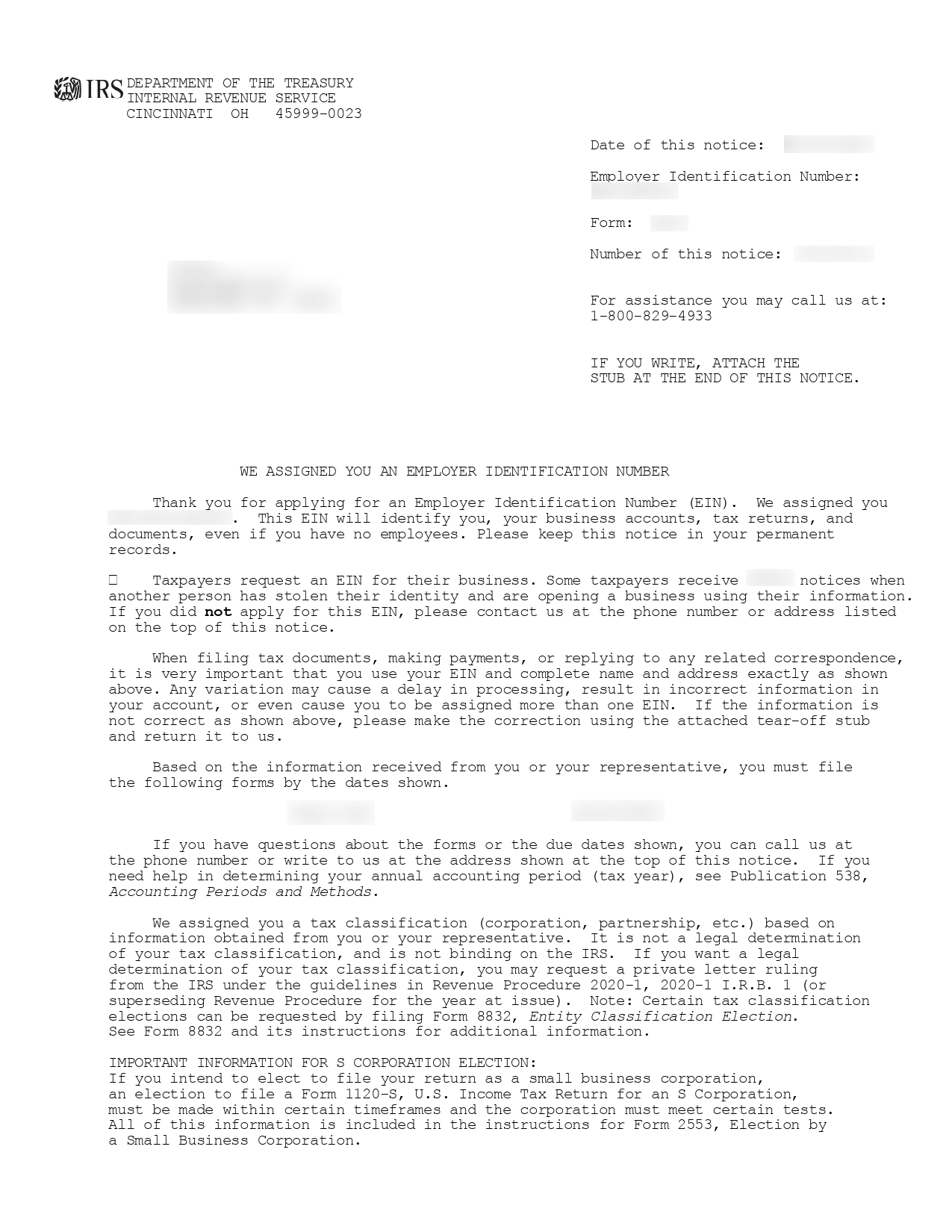 Apostille EIN Number Confirmation Letter