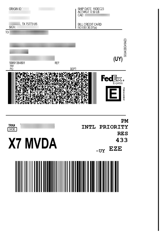 FedEx prepaid label page 1