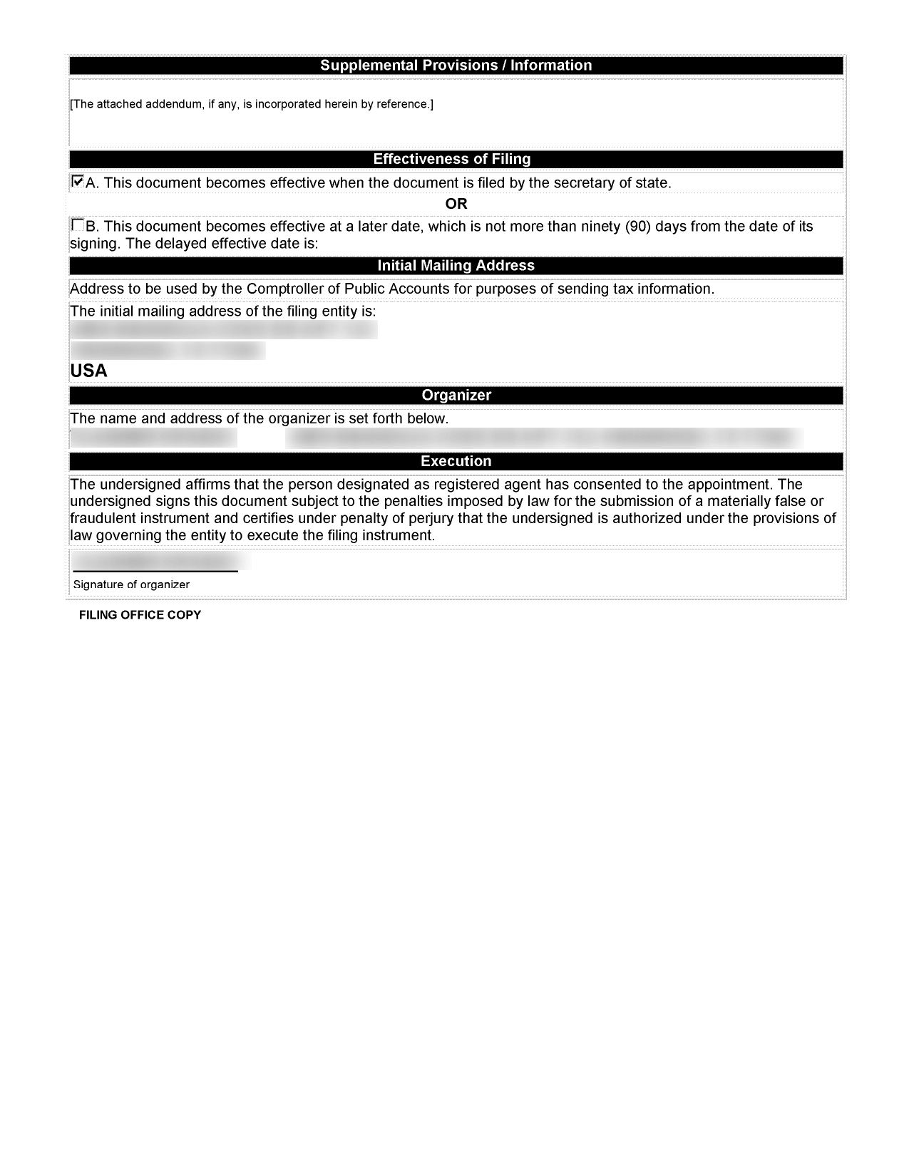 Texas Certificate of Formation Example2