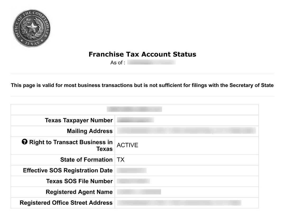 Franchise Tax Account Status