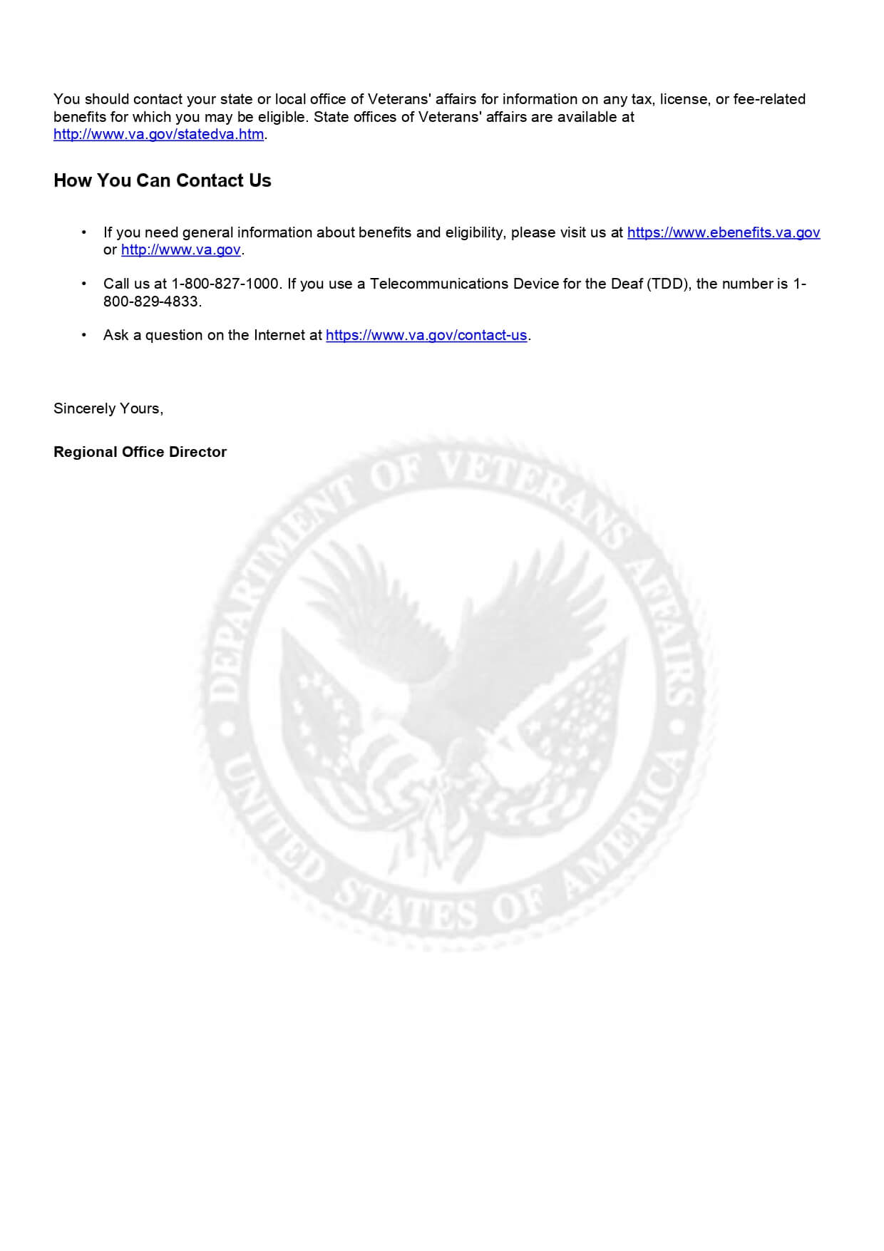 Apostille Veterans Affairs Benefits Letter