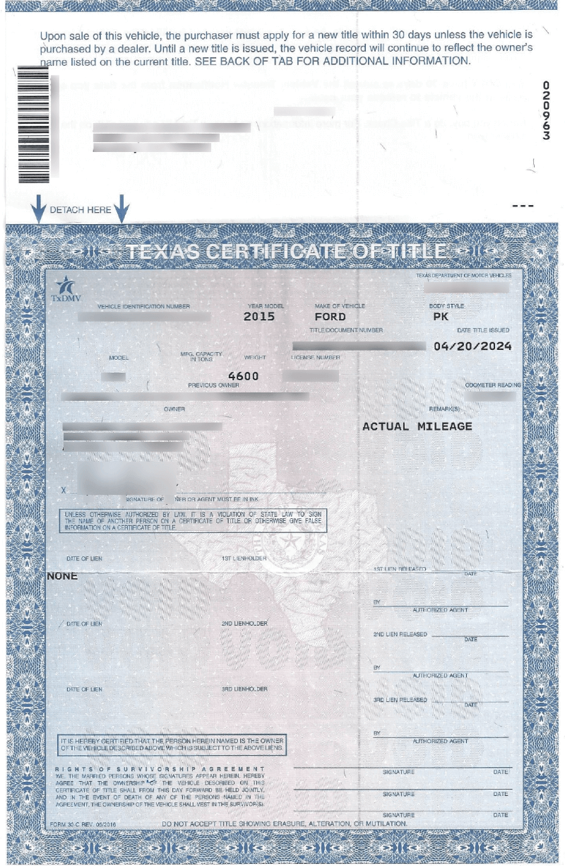Texas Certificate of Title Example Texas Certificate of Title Example