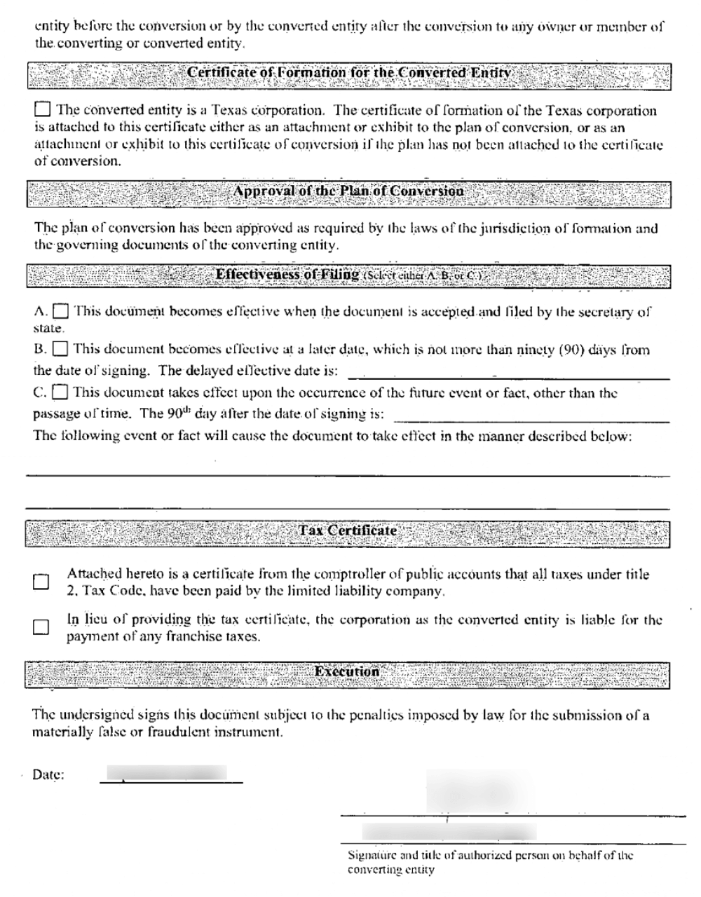 Certificate of Conversion Page 2