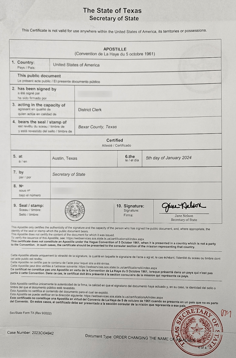 New Recordable Document Texas Universal Apostille Certificate As of 10/1/23